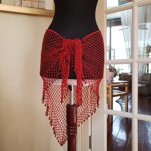 Beaded Red Scarf, belly dancing, swim cover up
